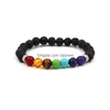 Beaded 4 Styles 7 Chakra Men Black Lava Stone Armband Healing Nce Pärlor Reiki Buddha Prayer Natural Yoga for Women Drop Delivery Je Dh46e