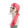 Beanie/Skull Caps Silkesly Satin Turban Cap Uni Long Tail Bandanna Fashion Solid Color Pirate Hats Women Män huvud halsduk Indien Hat hår dhjfz