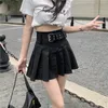 Women with belt sashes high waist mini short pleated desinger skirt SML