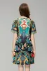 Kısa Kollu Yuvarlak Boyun Elbise 2023 İlkbahar/Yaz Moda Zinciri Çiçek Baskı El Yapımı Boncuklu Elbise