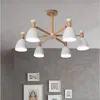 Chandeliers x Modern Nordic 6 Heads Macaron Wooden Pole Suspension 레스토랑 식당을위한 간단한 알루미늄 램프