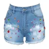 Womens Shorts Collectie Prachtige Kralen Denim Vrouwen Hoge Taille Afslanken Lift Butt Jean Broek Zomer Bodem 230601