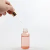 Storage Bottles 5Pcs 10/15/30/50/100ml Luxury Hair Oil Pink Clear Glass Dropper Bottle With Rose Gold Aluminum Lid Essential Vials