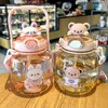 Bouteilles d'eau dessin animé Kawaii bouteille grande capacité paille tasse étanche jus lait bulle thé boisson ours pour filles enfants