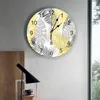Wall Clocks Palm Leaves Yellow Gray Print Clock Art Silent Non Ticking Round Watch For Home Decortaion Gift