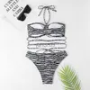 Women's Swimwear Sexy Zebra Striped Halter Bikinis Set Women String Around Swimsuits Bandeau Swimwear Swimming Suit Biquinis Bikini 2023 Mujer J230603