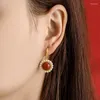 Studörhängen ES254 ZFSILVER 925 Silver Korean Fashion Luxury Trend Hetian Jade Flower Pearl Dangle Round Earring smycken Women Match-All-All