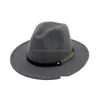 Cappelli a tesa larga Fashion Top per uomo Donna Elegante cappello Fedora in feltro solido Band Flat Brimhats Elegante Trilby Panama Caps Drop Delivery A Dhidb