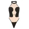 Women's Swimwear Sexy One-Pieces Women Bikini Sets Fashion Mesh Patchwork See Through Halter Lace Up Bathing Suit Push Up Swimsuit Beachwear J230603