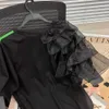 Tシャツファッショナブルなデザインミディアム長いゆるいハートパッチされた作品メッシュフリル半袖トップ女性2023夏の新しいTシャツ4XL P230603