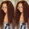 Peruca de Cabelo Humano Castanho Chocolate Encaracolado Lace Front Pré-Arrancado Remy Gengibre Loira 13X4 Transparente Onda Profunda Frontal