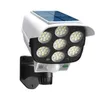 Lanterna portatile 77 LED Luci solari da giardino Sensore di movimento Simulazione Lampada fotografica Esterna IP65 Impermeabile 3 modalità Luce solare Rotazione Faretto Street Garden