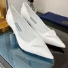 Brand Sandals Women High Heels Pointed Shoes P Triangle 3.5cm 7.5cm Kitten Heels Sandal for Women Black White Pink Blue Wedding Shoes with Dust Bag 35-40