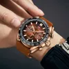 MINIFOCUS brand watch casual men watch quartz watch Chronograph genuine leather crazy horse leather strap men's watch 0403G