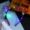 LED Light Up Cat Animal Ears pannband Kvinnor Girls Flashing Headwear Hair Accessories Concert Glow Party Supplies Halloween Xmas Gift QH6