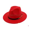 Cappelli a tesa larga Fashion Top per uomo Donna Elegante cappello Fedora in feltro solido Band Flat Brimhats Elegante Trilby Panama Caps Drop Delivery A Dhidb