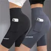 Damen-Leggings, 2023, Damen-Leggings mit hoher Taille, einfarbig, Hüftheben, Übung, Yoga-Hose, Taschenhai-Shorts, Radfahren, Reiten, Leggings, Damenbekleidung