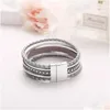 Charm Bracelets Sier Chain Man Skin Bracelet Originality Concise Artificial Weave Magnetic Buckle Drop Delivery Jewelry Dh5Fy