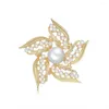 Brooches Female Fashion Pearl Crystal Cute Kite For Women Luxury Yellow Gold Color Alloy Round Brooch Safety Pins