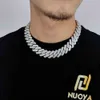 Pendant Necklaces High Quality 20mm Cuban Chain Men's Bracelet 18K Gold Plated Flip Buckle with Three Rows of Zircon Hip-hop Necklace