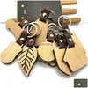 Porte-clés Style Simple Porte-clés En Bois Hommes Personnaliser Diy Blanc Mti En Forme Pendentif En Cuir Kay Chaîne À La Main Bijoux Cadeaux Drop Del Dhha8