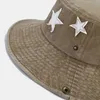Шляпа Шляпа с краями 2023 Весенняя хлопчатобумажная звезда вышита, рыбак, рыбак на открытом воздухе.