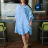 Casual Dresses 2023 Women's Solid Splice Loose Denim Dress Shirt Collar Long Sleeve Folding Design Commuter Versatile