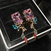 Boucles d'oreilles pendantes luxe 925 bijoux incrustation complète cristal coloré Zircon énorme Rectangle goutte pour les femmes fête de mariage élégant
