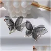 Stud Big Chiffon Branco Black Butterfly Brincos Para Mulheres Novas Jóias da Moda Brincos de Temperamento Drop Delivery Dhkzx
