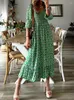 Повседневные платья летние платья Женщины 2023 модная печать талия цветочная длинная женщина одежда элегантная и красивая женщина