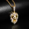 Micro-incrusté Zircon Exagéré Ice Out Pendentif Tête de Lion Hip Hop Grand Pendentif Collier pour hommes