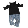 Clothing Sets 2023-05-19 Lioraitiin 0-6Years Toddler Kids Girl Summer Short Sleeve Tops Denim Trousers Letter Heart Printed