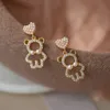 Élégant Imitation perle ours boucles d'oreilles pour femmes conception coréenne trois papillons Zircon boucles d'oreilles fête mariage bijoux