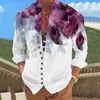 Chemises décontractées pour hommes été coton Imitation lin hommes à manches longues Blouse col montant plage Streetwear chemise Floral Hawaii