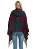 Cachecóis Imitação Caxemira Feminino Cachecol Xadrez De Inverno Com Franjas Poncho Com Capuz Quente Feminino Grosso Envoltório Cobertor Capa Para Mujer Pashmina Xales