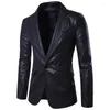 Men's Suits 2023 Europe Style Simple Solid Color PU Leather Suit Men Casual Slim Blazers For Size S-XXL