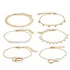 6 pcs/set pure real solid yellow rose white gold cheap rope snake chain bracelets women girls beauty leaf geometry