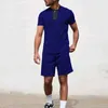 Trailtsits Yeni Atletizm Takımı Yaz Kısa Kollu İnce Polo Gömlek Sweatshirt 2 Parçalı Erkekler Katı Set Gündelik Jogging Sportsswear P230603