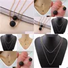 Hänghalsband 925 Sier Gold Plated Aromaterapi Essential Oil Diffuser Black Lava Stone Vintage Mtilayer Chain Rock Beads Neckla DHVQ6