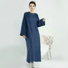 Ethnic Clothing Ramadan Abaya Long Dress Cotton Linen Causal Muslim Dresses Pocket Belt Islamic Dubai Turkey Modest Abayas For Women Kaftan