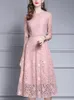 Kleid Evnisi 2023 Frühjahr Neue Frauen Kleid Rosa Elegante Spitze Kleider Vintage Mode Midlength Dünnes Kleid Aushöhlen Süße Vestidos