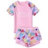 Traje de baño para niños Traje de baño de playa para niños de manga corta con estampado UPF50+ de 2 piezas para niñas P230602