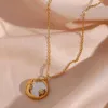 Ny design Natural Shell 18K Gold Plated Disc Sun Moon Pendant Halsband Tarnish Free Rostfritt stål Neckla Design Smycken