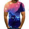 남자 T 셔츠 2023 남자 티셔츠 DJ 스플래시-잉크 타이거 3D 프린팅 티 셔츠 짧은 슬리브 탑 여자 슬림 티셔츠 캐주얼 통기 가능