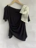 女性のTシャツコットンウーマンTシャツ半袖foldsファッション不規則な夏のTシャツRopa Mujer韓国気質トップFemme 230603