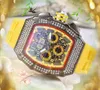 Uhr mit sechs Nadeln und Gummigürtel, 43 mm, Diamantring, Skelett-Zifferblatt, modische Herrenuhr, Sport, japanischer Quarz-Chronograph, Star-Business-Uhren, Lieblings-Weihnachtsgeschenke