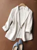 Ternos femininos de algodão e linho terno pequeno blazer feminino verão 2023 moda coreana casaco fino manga três quartos blazers casuais jaqueta Q288