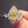 Солитарное кольцо кольца груша форма желтые обручальные кольца канарейки желтый хрустальный циркон обручальное кольцо.