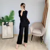 Women's T Shirts Wrinkle Heavy Industry Set Autumn Pressed Pleated Casual Straight Leg Pants 3/4 Sleeve Mid Length Top For Women