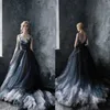 Sexy Gothic Black Multi Color 2022 Wedding Dresses Bridal Gowns Sheer Neck Applique Lace Backless Tulle Court Train268n